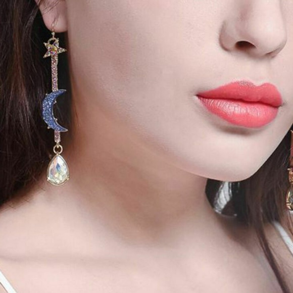 Stars & Moon Asymmetrical Drop Earrings NWT- - Picture 5 of 5